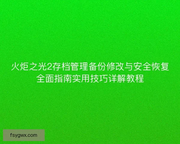 火炬之光2存档管理备份修改与安全恢复全面指南实用技巧详解教程