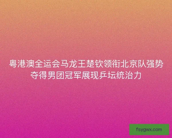 粤港澳全运会马龙王楚钦领衔北京队强势夺得男团冠军展现乒坛统治力