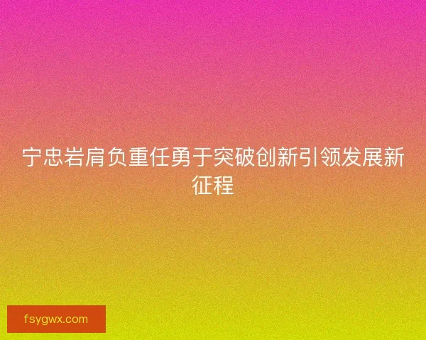 宁忠岩肩负重任勇于突破创新引领发展新征程